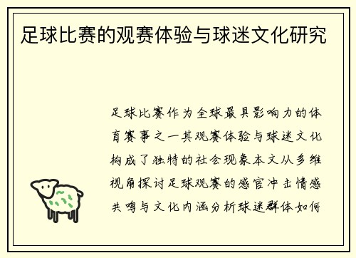 足球比赛的观赛体验与球迷文化研究