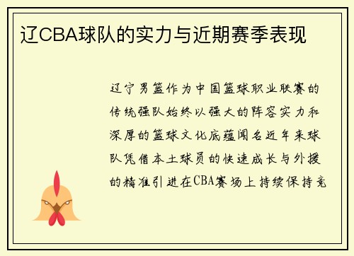 辽CBA球队的实力与近期赛季表现